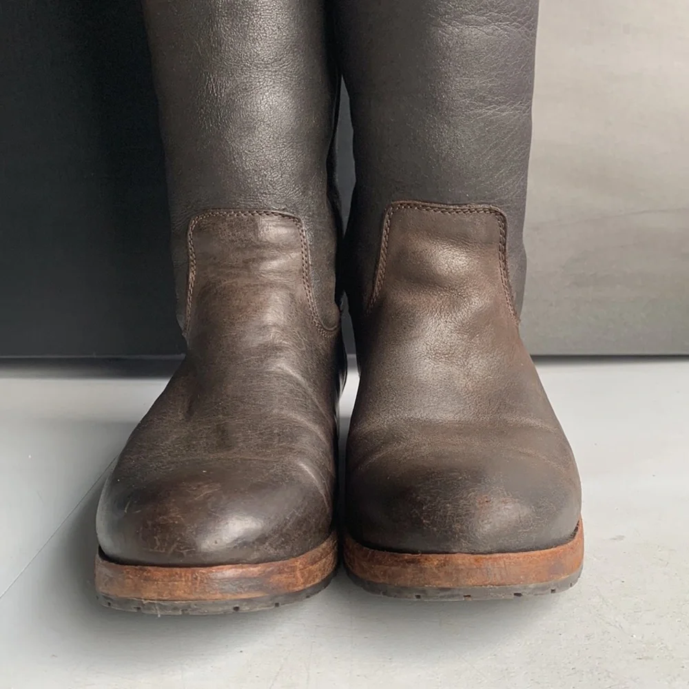 Frye Melissa Button Tall Riding Boots Women’s Size 6 Brown Leather Shearling‎